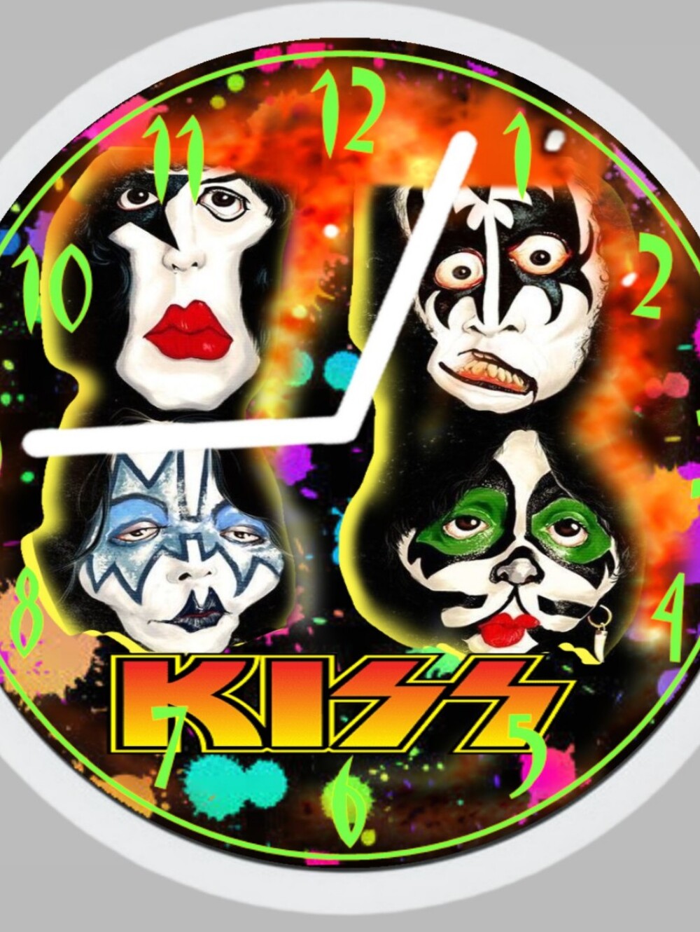 KISS Band Face Clock Wall Art - Colorful Neon Portraits